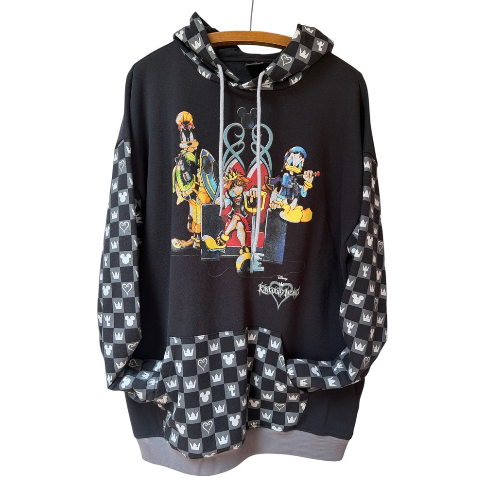 Disney Kingdom Hearts Sora Donald Goofy Checkerboard Hoodie Large